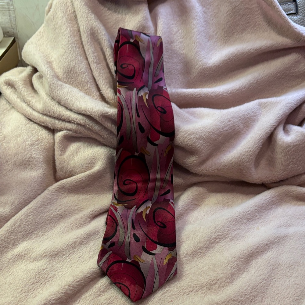 J. Garcia SILK modern furniture Vibrant Red and Pink Swirl Tie